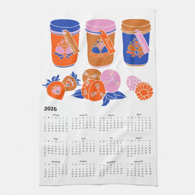 2026 Folk Art-Kernstück Stammkalender Geschirrtuch (Vertikal)