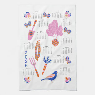 2026 Folk Art Kernstück Veg Garden Kalender Geschirrtuch