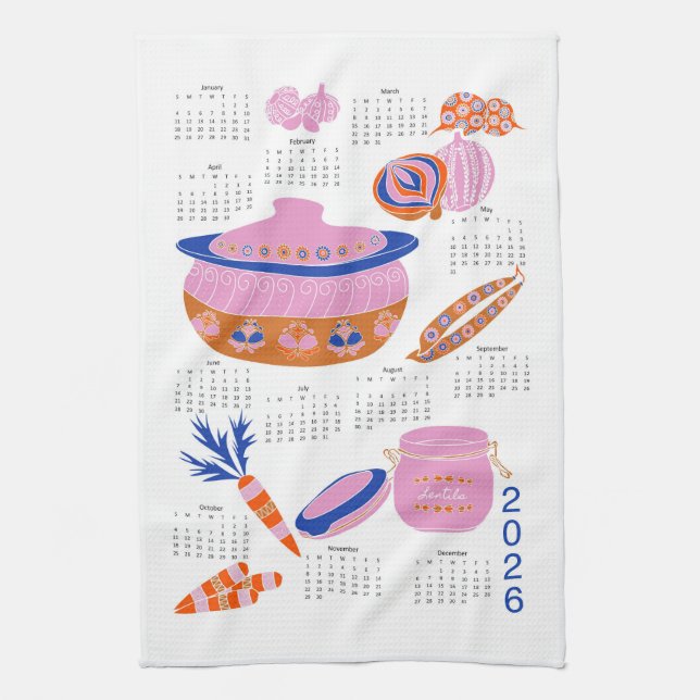 2026 Folk Art Tagungszentrum Casserole Kalender Geschirrtuch (Vertikal)