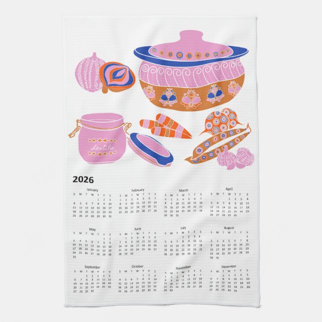 2026 Folk Art Tagungszentrum Casserole Kalender Geschirrtuch (Vertikal)