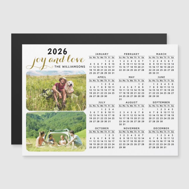 2026 Foto Kalender Magnet Familienname White Black (Vorne/Hinten)