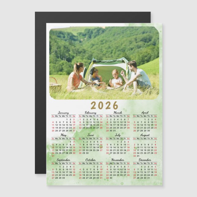 2026 Foto Kalender Magnet Grüner Nebel Rot Schwarz (Vorne/Hinten)
