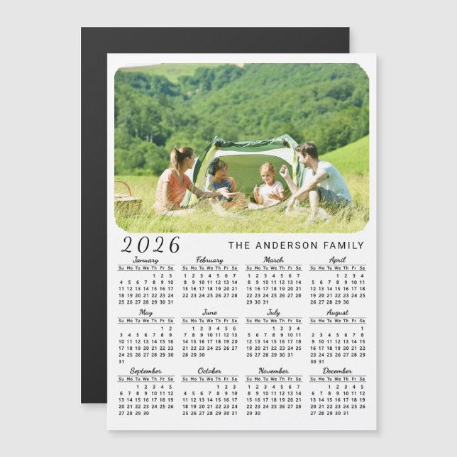 2026 Foto Kalender Magnet Ihr Name Weißschwarz (Vorne/Hinten)