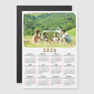 2026 Foto Kalender Magnet Modernes Rotes Schwarz-w
