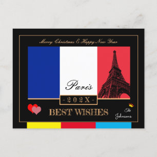 2026 Französisch-Flagge & Eiffel-Happy New Year, F Postkarte