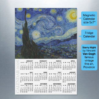 2026 Fridge Calendar, Starry Night / Van Gogh Magnetkarte