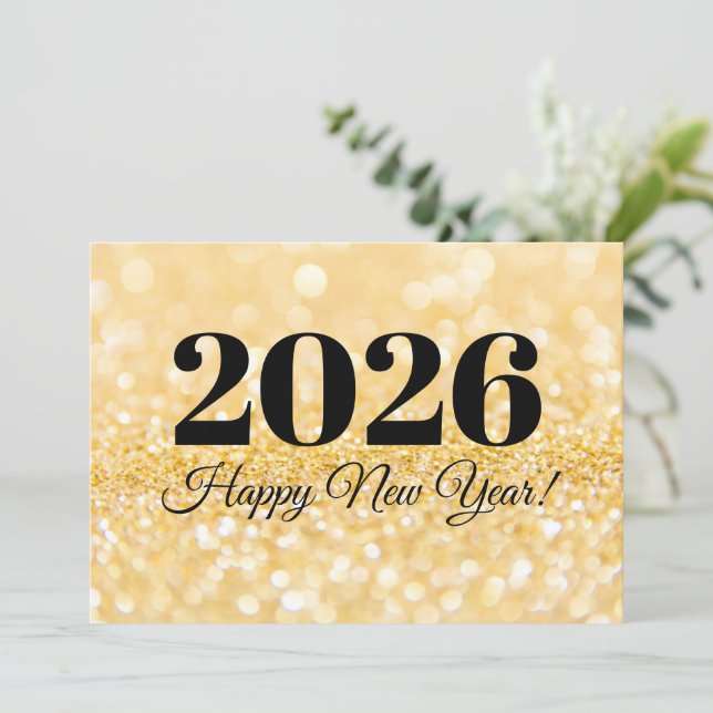 2026 frohe neue Jahr minimalistische Glitzer Mitteilungskarte (Stehend Vorderseite)