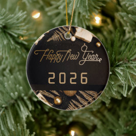 2026 Frohes Neues Jahr Schwarzes benutzerdefiniert Keramik Ornament