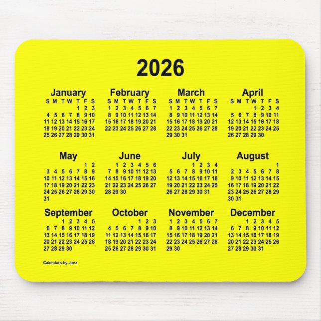 2026 Gelber Kalender von Janz Mouse Pad Mousepad (Vorne)