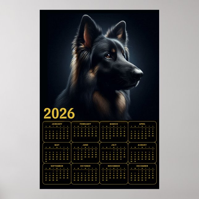 2026 German Shepherd Calendar – Bold Portrait  Poster (Vorne)