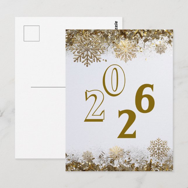 2026 Glitter-Schneeflocke Neujahrs-Logo Unternehme Postkarte (Vorne/Hinten)
