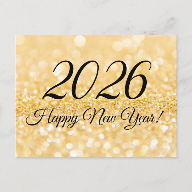 2026 Glückliches neues Jahr! Gold Glitzer Glitzern Postkarte (Vorderseite)