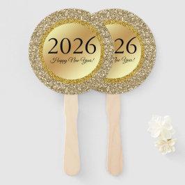 2026 glückliches neues Jahr: goldmetallische Glitz Fächer