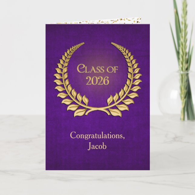 2026 Gold Graduation Laurel Wreath On Purple Karte (Vorderseite)