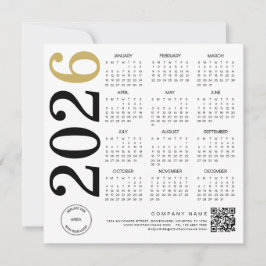 2026 Gold White Calendar Logo QR Code Business Feiertagskarte