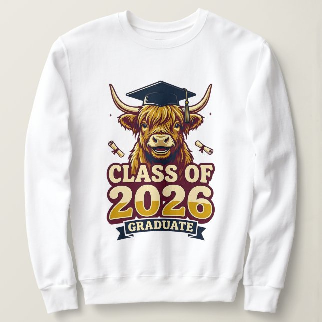 2026 graduation design featuring a highland cow  sweatshirt (Design vorne)