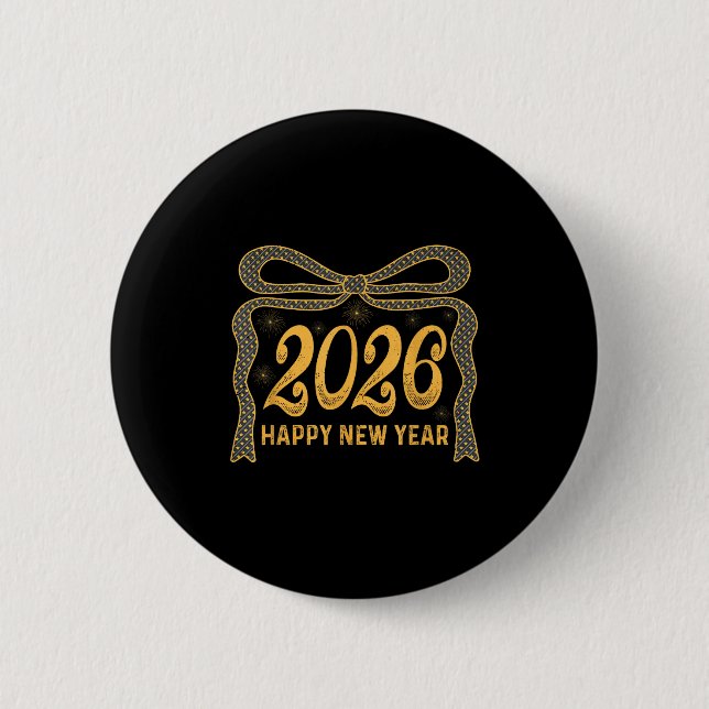 2026 Happy New Year Bow Fireworks Celebration Desi Button (Vorderseite)