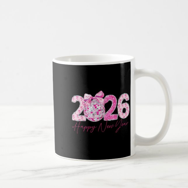 2026 Happy New Year Bow Patch Disco Ball  Kaffeetasse (Rechts)