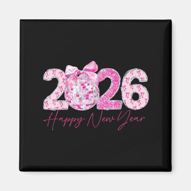 2026 Happy New Year Bow Patch Disco Ball  Magnet (Vorne)