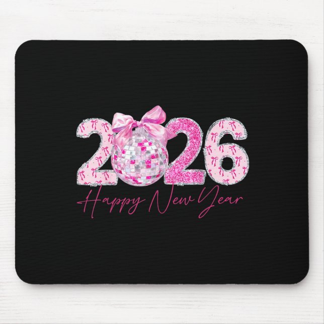 2026 Happy New Year Bow Patch Disco Ball  Mousepad (Vorne)