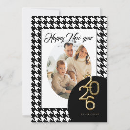 2026 Happy New Year Classic Houndstooth One Photo Feiertagskarte