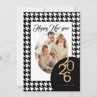 2026 Happy New Year Classic Houndstooth One Photo Feiertagskarte