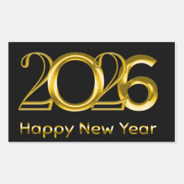 2026 Happy New Year Faux Gold Typography Rechteckiger Aufkleber