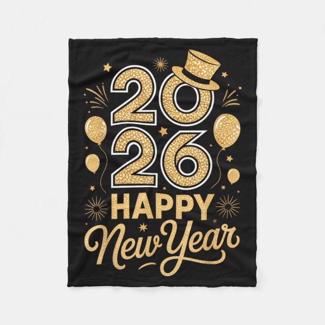 2026 Happy New Year Festive Top Hat Balloon Firewo Fleecedecke (Vorderseite)
