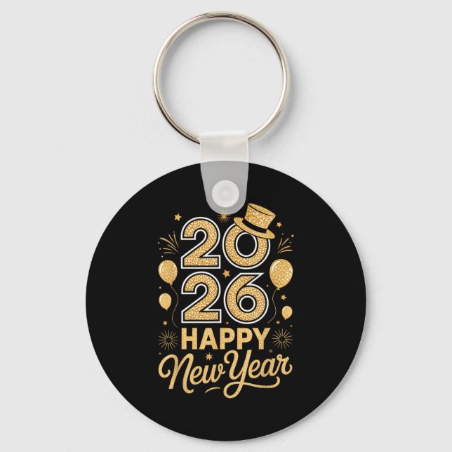 2026 Happy New Year Festive Top Hat Balloon Firewo Schlüsselanhänger (Vorderseite)