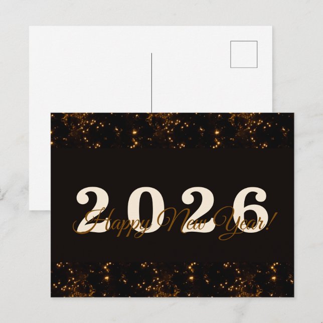 2026,Happy new year!gold Glitzer schwarzer Hinterg Postkarte (Vorne/Hinten)
