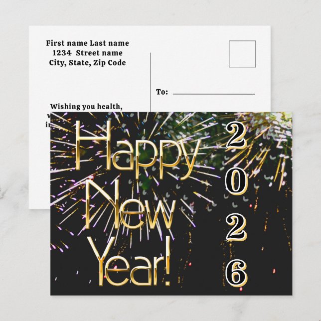 2026, Happy new year!holiday Firework Merry Christ Postkarte (Vorne/Hinten)