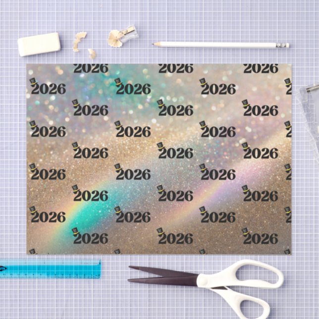 2026 happy new year pattern colorful glitters  seidenpapier (Handwerk)
