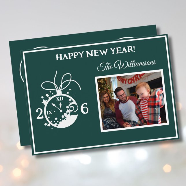 2026 Happy New Year's 4 Photo Clock Card Einladung (Von Creator hochgeladen)