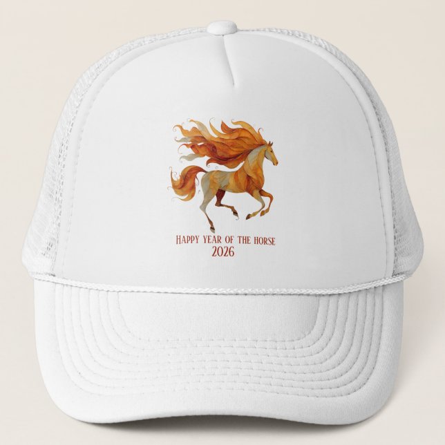 2026 Happy Year of the Horse Design Truckerkappe (Vorderseite)
