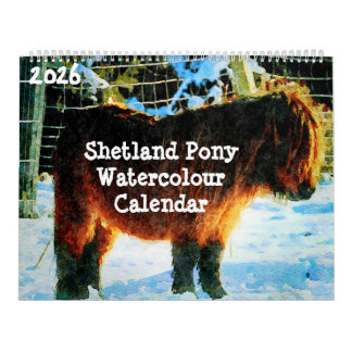 2026 Hardy Shetland Ponys Aquarellmalerei Kunst Kalender
