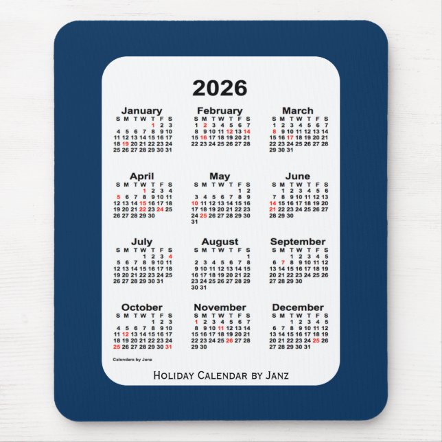 2026 Holiday Police Box Blue Calendar von Janz Mousepad (Vorne)