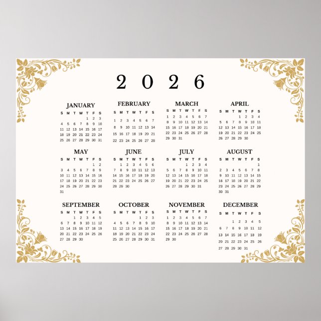 2026 Horizontaler Wandkalender Poster (Vorne)