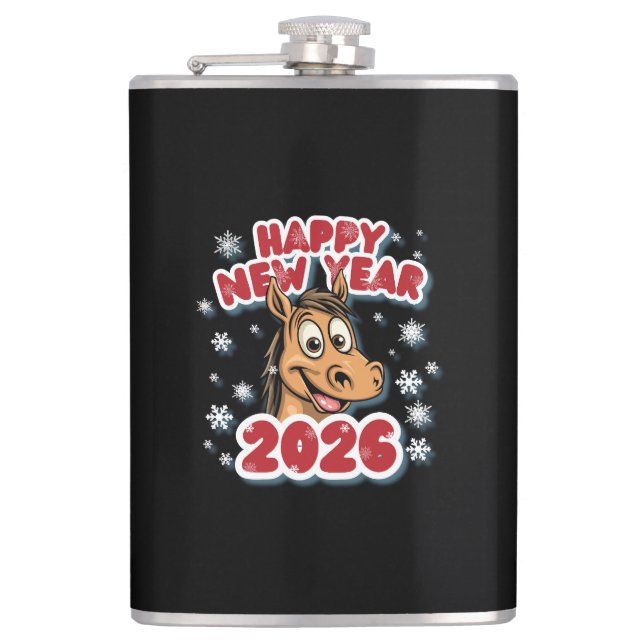 2026 Horse Zodiac Sign New Year Celebration.  Flachmann (Vorderseite)