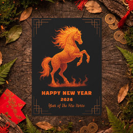 2026 Jahr des Feuerpferdes Chinesischer Zodiakus Feiertagskarte