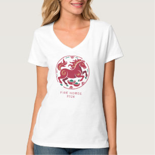 2026 Jahr des Feuerpferdes Chinesisches Zodiak Glü T-Shirt