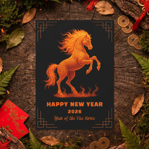 2026 Jahr des Feuerpferds Chinesischer Zodiak Feiertagspostkarte