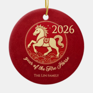 2026 Jahr des Feuerpferds Personalisierte Familie Keramik Ornament