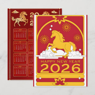 2026 Jahr des Pferdes Chinesischer Wandkalender Feiertagspostkarte