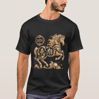 2026 Jahr des Pferdes Chinesisches Neujahr Goldene T-Shirt