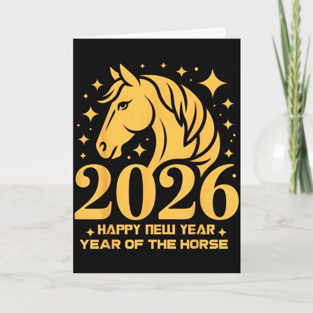 2026 Jahr des Pferdes Florale Zodiac-Kunst Lunar-N Karte (Vorderseite)