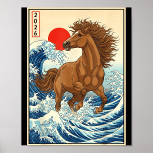 2026 Jahr des Pferdes Japanische Wellkunst Lunar N Poster