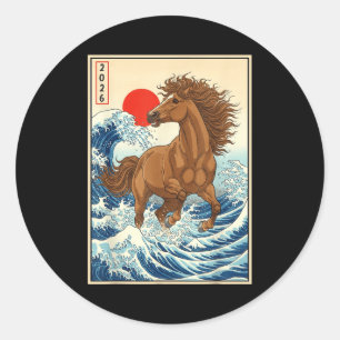 2026 Jahr des Pferdes Japanische Wellkunst Lunar N Runder Aufkleber