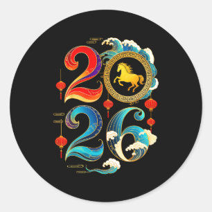 2026 Jahr des Pferdes Lunar Chinesisches Neujahr 2 Runder Aufkleber