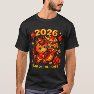 2026 Jahr des Pferdes Süße Lunar Neujahr Kunst  T-Shirt