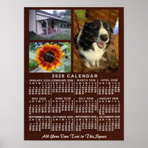 2026 Jahres-Monats-Kalender Holz individuell 3 Fot Poster